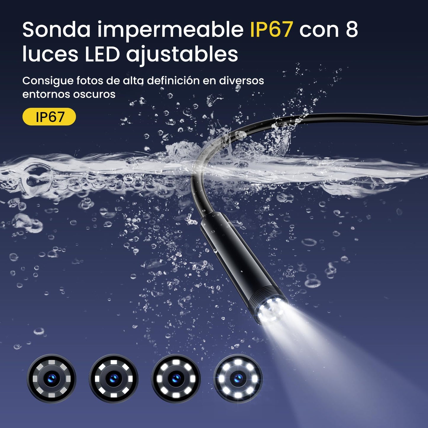 FORKODA Endoscope Camera with Light - 1080P HD endoscope with 8 adjustable LEDs, 5m waterproof cable IP67 4.3-inch IPS screen for pipe and engine inspections Professional snake camera