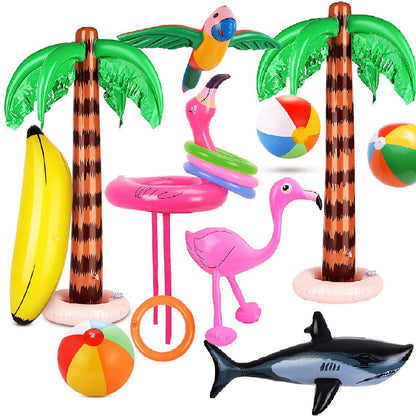 Evance 14 Pieces Inflatable Palm Tree Flamingo Toys Inflatable Banana Beach Balls Flying Parrot Shark with Ring Toss Game Inflatable Flamingo Toss Game Pool Toy (14 PCS)