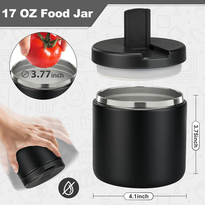 Itslife 560ml stainless steel insulated food jar with buckle cover, wide mouth design, suitable for cold & hot food, leak-proof lunch container for kids, in black.