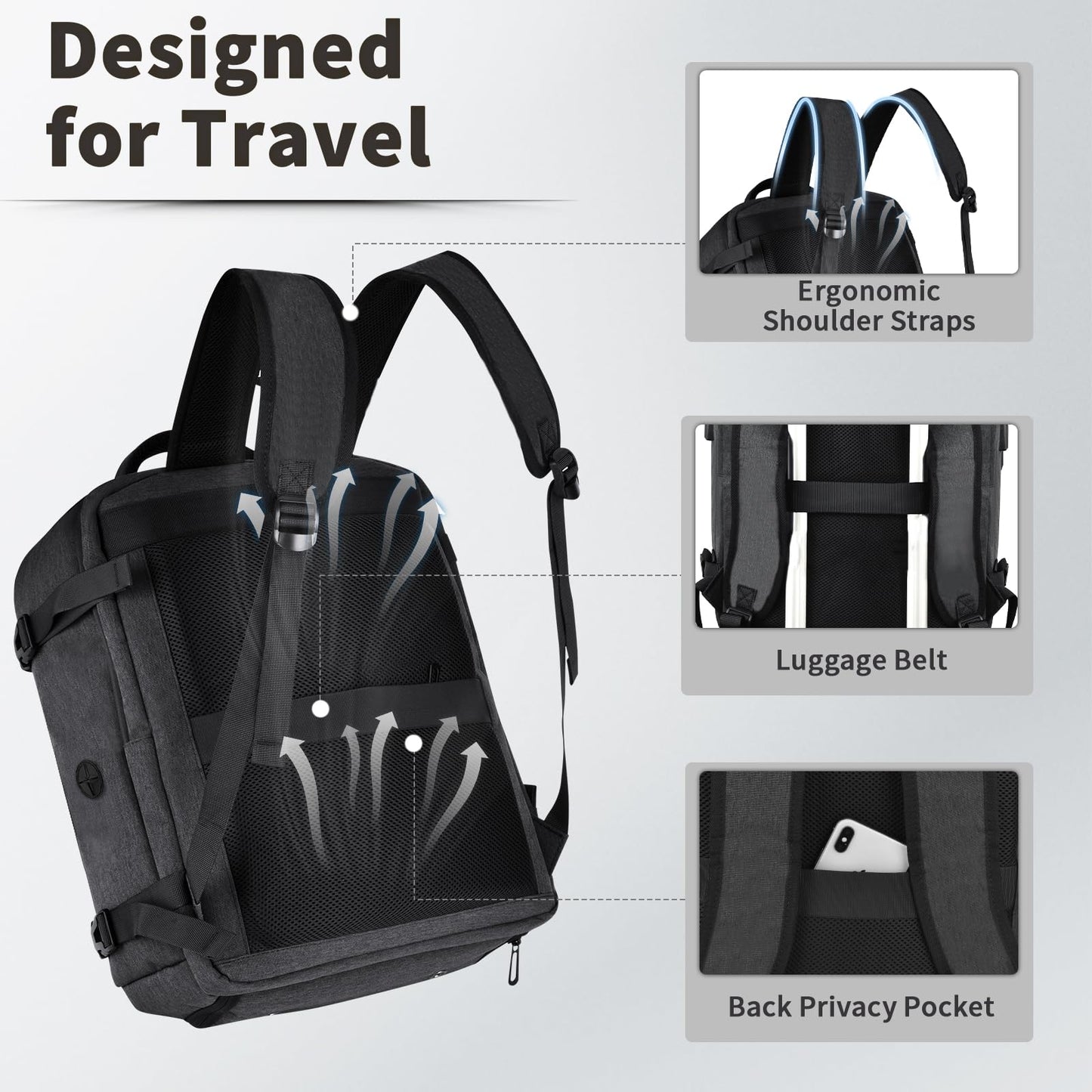Leyrica carry-on backpack 45x36x20 for Easyjet, travel backpack bag Waterproof airplane travel bag Hand luggage 15.6 inch laptop backpack Outdoor daypack School bag (Grey)