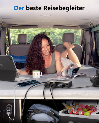 JOYROOM 210W cigarette lighter distributor, 【2025 Upgrade】car charger adapter, 3 way 12V/24V plug charging cable splitter with 36W PD & 5 USB ports for iPhone 17/iPad/Dashcam/GPS/seat heater.