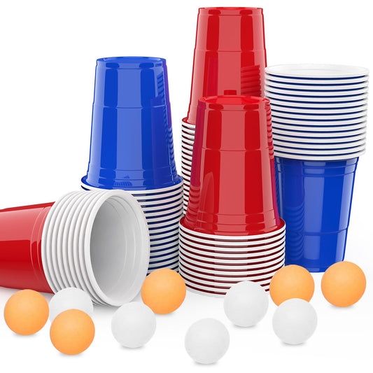 MOZOOSON 16 oz / 473ml cups, 100 pack, reusable plastic cups for camping, Christmas, birthdays, weddings, and parties.