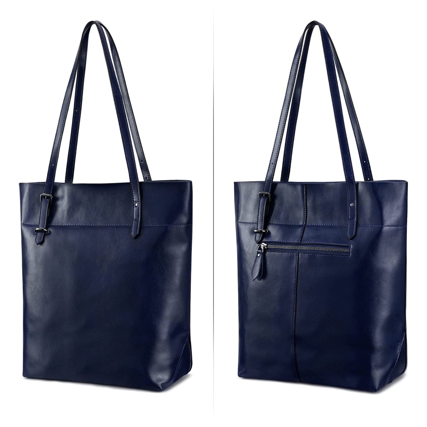 S-ZONE Women's Genuine Leather Bag Shopper Large Tote Handbag Top Handle Bag (D-Royal Blue)