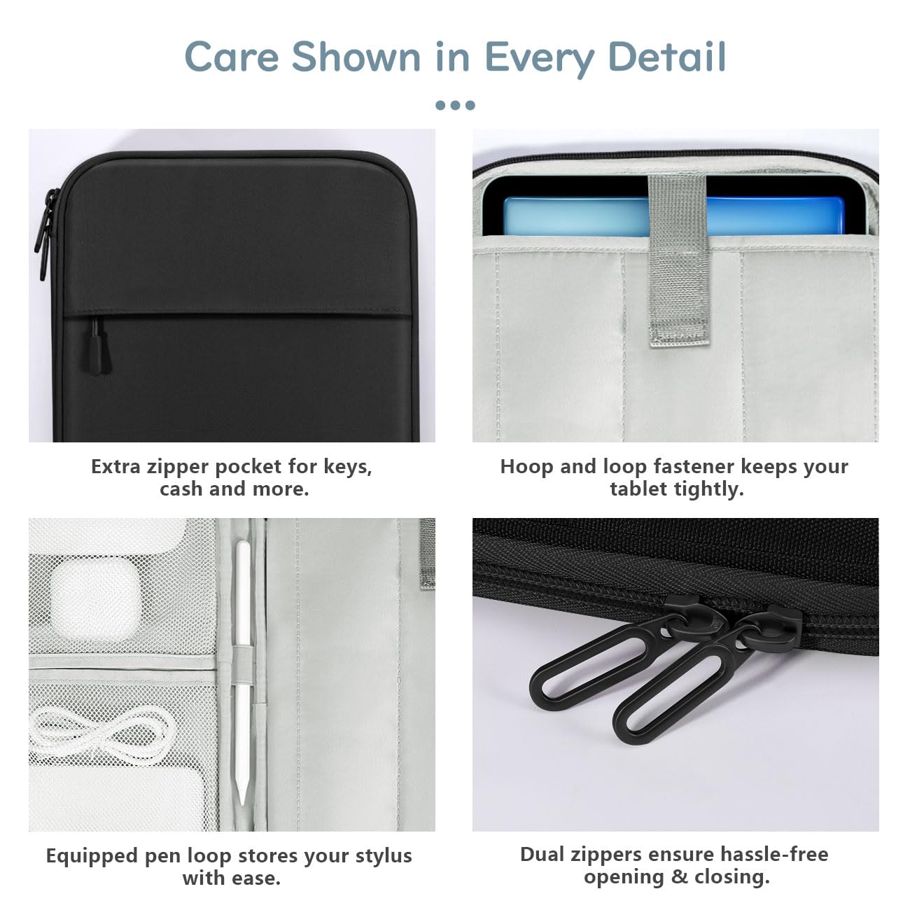 Dadanism 9-11 Inch Tablet Sleeve Case with Padding for iPad Pro 11", iPad Air 11", iPad (A16) 11", iPad 10th Gen/Air 5/4 10.9", iPad 9/8/7th Gen 10.2", Galaxy Tab A9+ 11"/S9 FE, Tab M11 11", Black