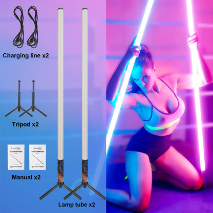 LUXCEO 2 Pieces 120cm LED Video Light Bar Mood1, LED Handheld Photography Light Dimmable and Memory, Built-in Battery, RGB Photo Lamp for YouTube, TikTok, Game Streaming, Party Bar, Photo Lighting