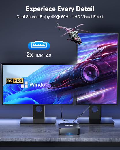 NiPoGi AK2 Plus Mini PC, Ιntel Alder Lake-N100 (up to 3.40 GHz, TDP 6 W), 16GB DDR4 512GB M.2 SSD Mini Desktop Computer, 2X HDMI, 4K UHD Dual Display Micro PC with VESA/RJ45/Dual WiFi