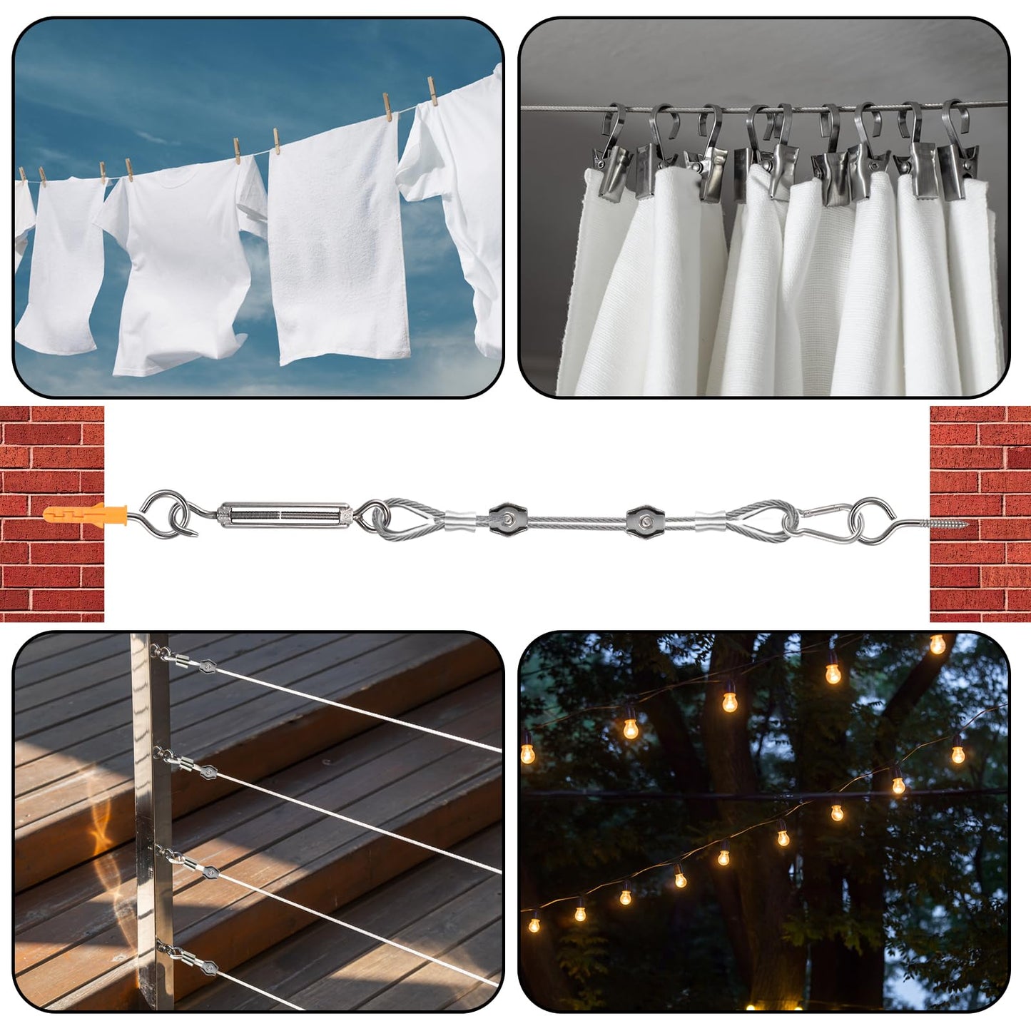 Philtool 73Pcs Wire Rope Kit, 36M Stainless Steel Wire Rope 3mm, 304 Steel Rope Encased with Eyelets Wire Rope Set for Fences, Outdoor Lights, Clothesline, Curtain Wire