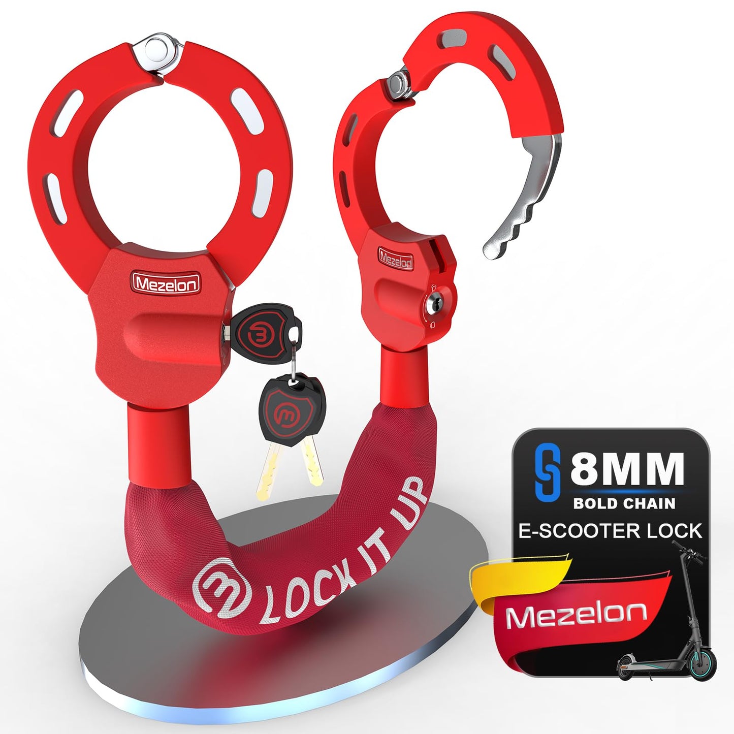 Mezelon E Scooter Lock 8mm | Bike lock | High security locks | Handcuff lock | Heavy duty locks for E scooters/bikes/e-bikes/motorcycles.