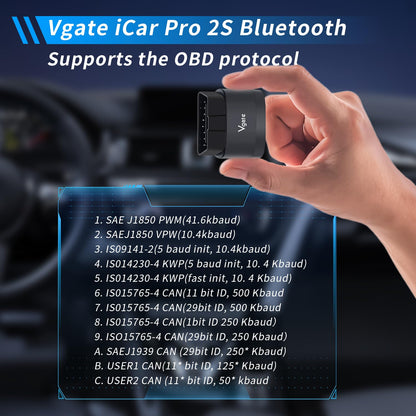 Vgate iCar Pro 2S Bluetooth OBD2 Diagnostic Tool for iOS, Android & Windows. Supports Electric and Hybrid Vehicles. Auto Scan Tool.