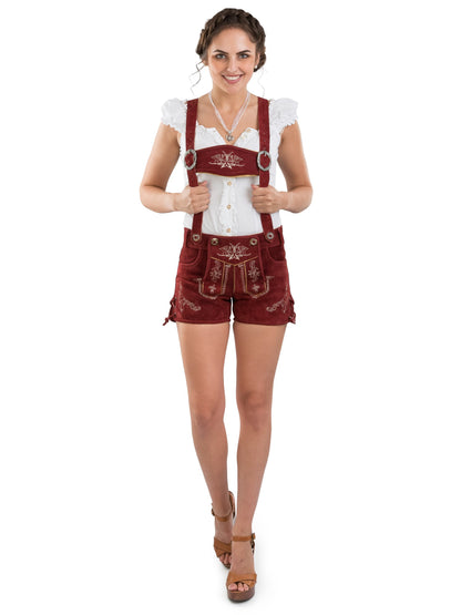 Women's leather shorts - Traditional leather shorts Bergrose - Traditional hot pants with suspenders (30, red)