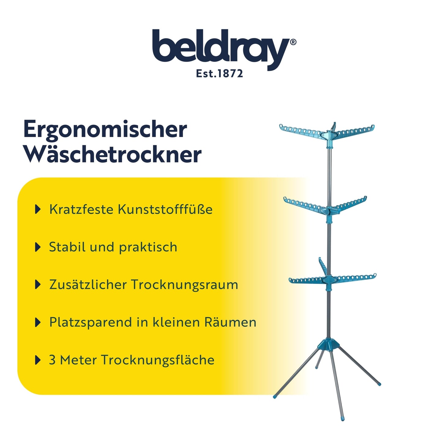 Beldray LA039552TQEU 9-arm Clothes Airer - 3-tier Clothes Rack, 15kg, Space-saving Storage, Foldable, Airer, Rigid Arms for Hanging Hangers