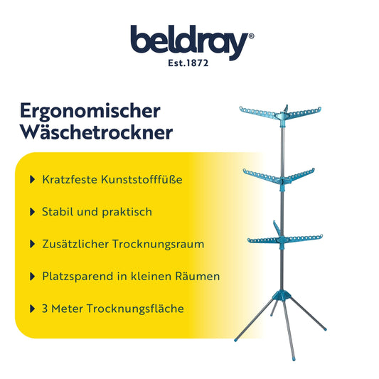 Beldray LA039552TQEU 9-arm Clothes Airer - 3-tier Clothes Rack, 15kg, Space-saving Storage, Foldable, Airer, Rigid Arms for Hanging Hangers
