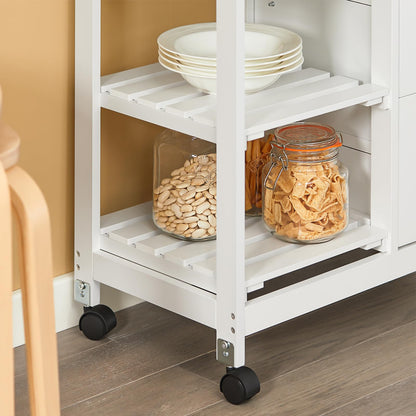SoBuy serving cart with wheels - kitchen trolley with 2 removable trays and 1 tray - side cart trolley for kitchen, living room, dining room - white, 68x85x38 cm, up to 50 kg, MDF, FKW79-W