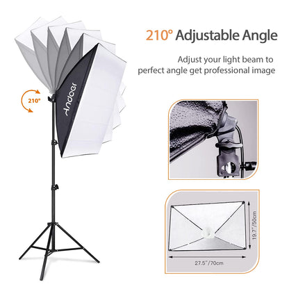 Andoer Softbox Photo Studio Set with Greenscreen, 2 x 3 meters photo studio background system, 3 softboxes, 3 x 85W 2800K-5700K photo lamps for video recording portrait photography.