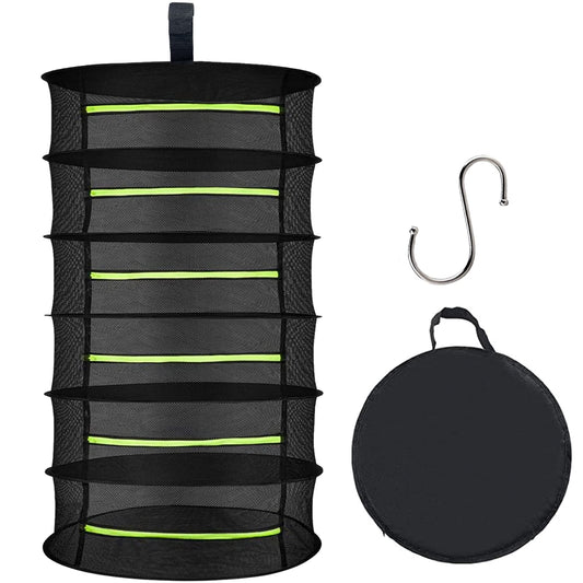 MORELX Herb Drying Rack, 6-layer Drynet, Hanging Drying Net with zippers, Foldable Drying Net with S-hooks and storage bag.