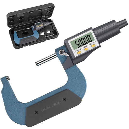 AUTOUTLET Micrometer Digital Micrometer Caliper 50-75mm/0.001mm, High Precision LCD Digital Micrometer Caliper Length Measuring Tool Micrometer 0.001mm (0.00005")
