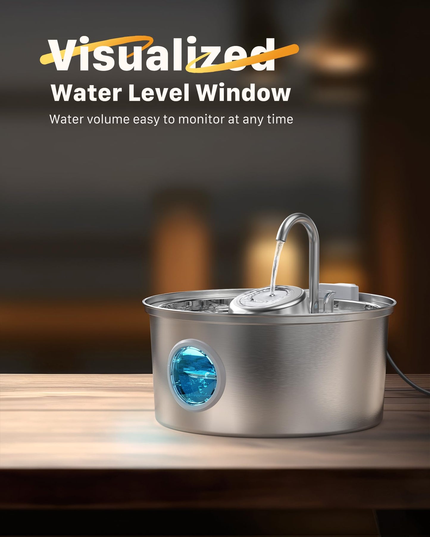 Cat fountain: 3.2L drinking fountain for cats with transparent window - Cat fountain for cats made of stainless steel in the shape of a water tap - Silent water pump - Multiple filtration - KOOGMOON