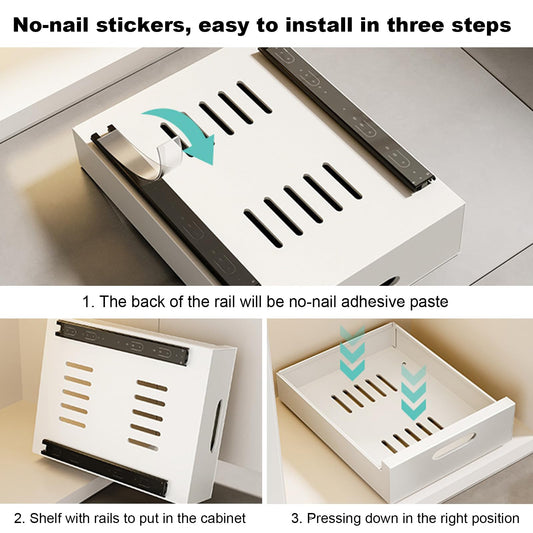 IGTOPS 2 Piece Telescopic Drawer, Extendable Drawer Storage Shelves for Kitchen Cabinets, Extendable Pull-out Drawer, No Drilling or Nailing Required (White, 25cm)