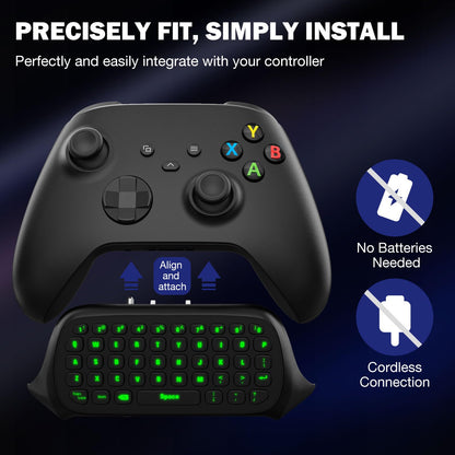 MoKo Xbox Mini Keyboard, 2.4G Receiver Wireless Chatpad Game Keyboard with Headset Green Backlight Audio Jack, Compatible with Xbox One S/One Elite/Series X/Series S, Anthracite Black