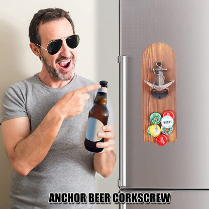 ZONSUSE Bottle Opener Wall Magnet with Catcher, Vintage Wood Beer Opener Wall with Container, Magnetic Bottle Opener, Unique Gift Ideas Gifts for Men Christmas Gifts
