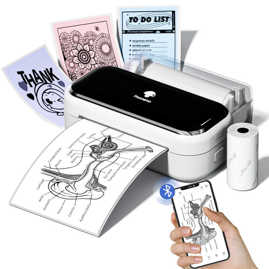 Phomemo M03 Sticker Printer, Mini Printer for Smartphone Portable Thermal Printer, 53 and 80mm Instant Print, Compatible with Mobile Phones and Tablets, for Study, Photos, Scrapbooking, Stickers - White