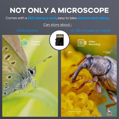 Andonstar AD203 Portable Handheld Digital Microscope, Pocket Microscope with 4-inch screen for kids and adults, Black metal bracket, USB coin microscope, supports PC.