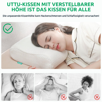UTTU Memory Foam Sandwich Pillow, pillow to relieve neck pain, Ergonomic Neck Pillow, adjustable memory foam pillow 60x36x10cm