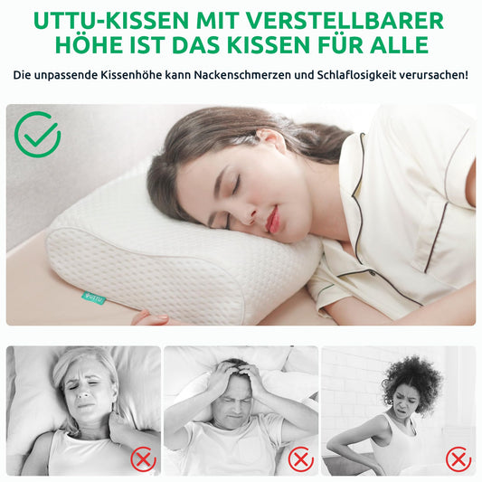 UTTU Memory Foam Sandwich Pillow, pillow to relieve neck pain, Ergonomic Neck Pillow, adjustable memory foam pillow 60x36x10cm