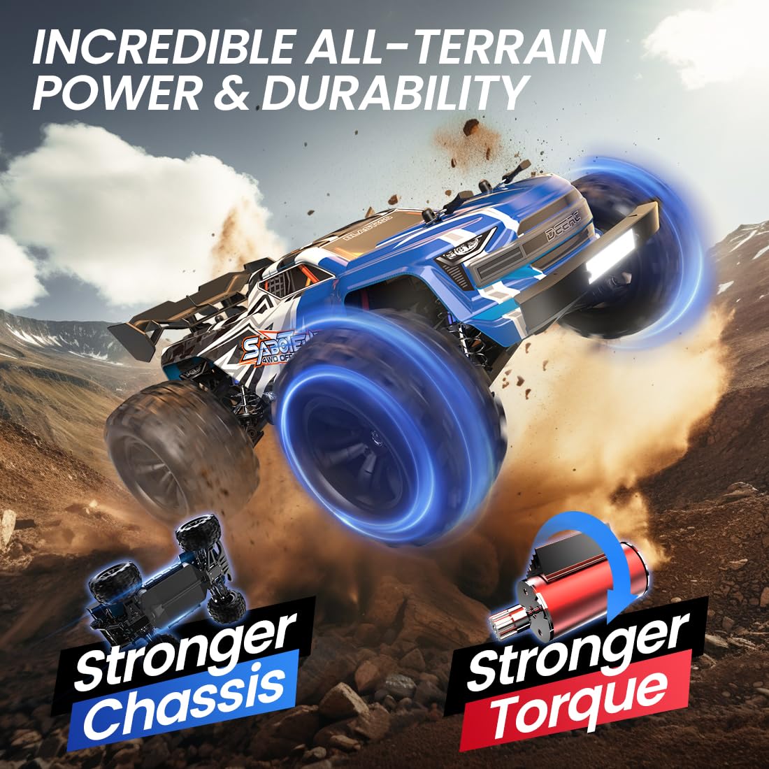 DEERC H16E Remote Control Car 1:16 Brushless Motor 70 km/h, 4WD High-Speed Racing Car with 2 Batteries for 40 Min Runtime, 2.4GHz RC Car for Adults and Kids