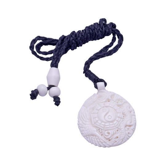 81st generation women men hand-carved bone Yin Yang Phoenix Taoist dragon pendant necklace