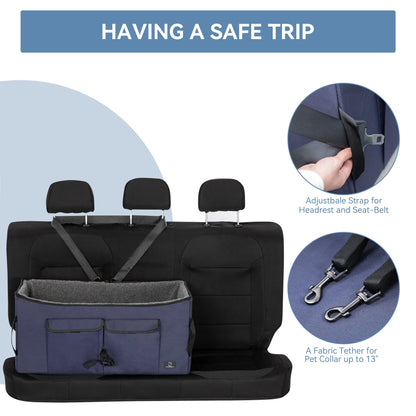A 4 pet car seat for large dogs or 2 small ones, foldable for backseat with safety belt and storage bag, double-sided mat.