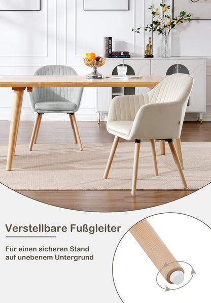 WOLTU dining chairs set of 2, for bedroom kitchen living room, upholstered kitchen chairs with armrest, made of velvet solid wood, cream white