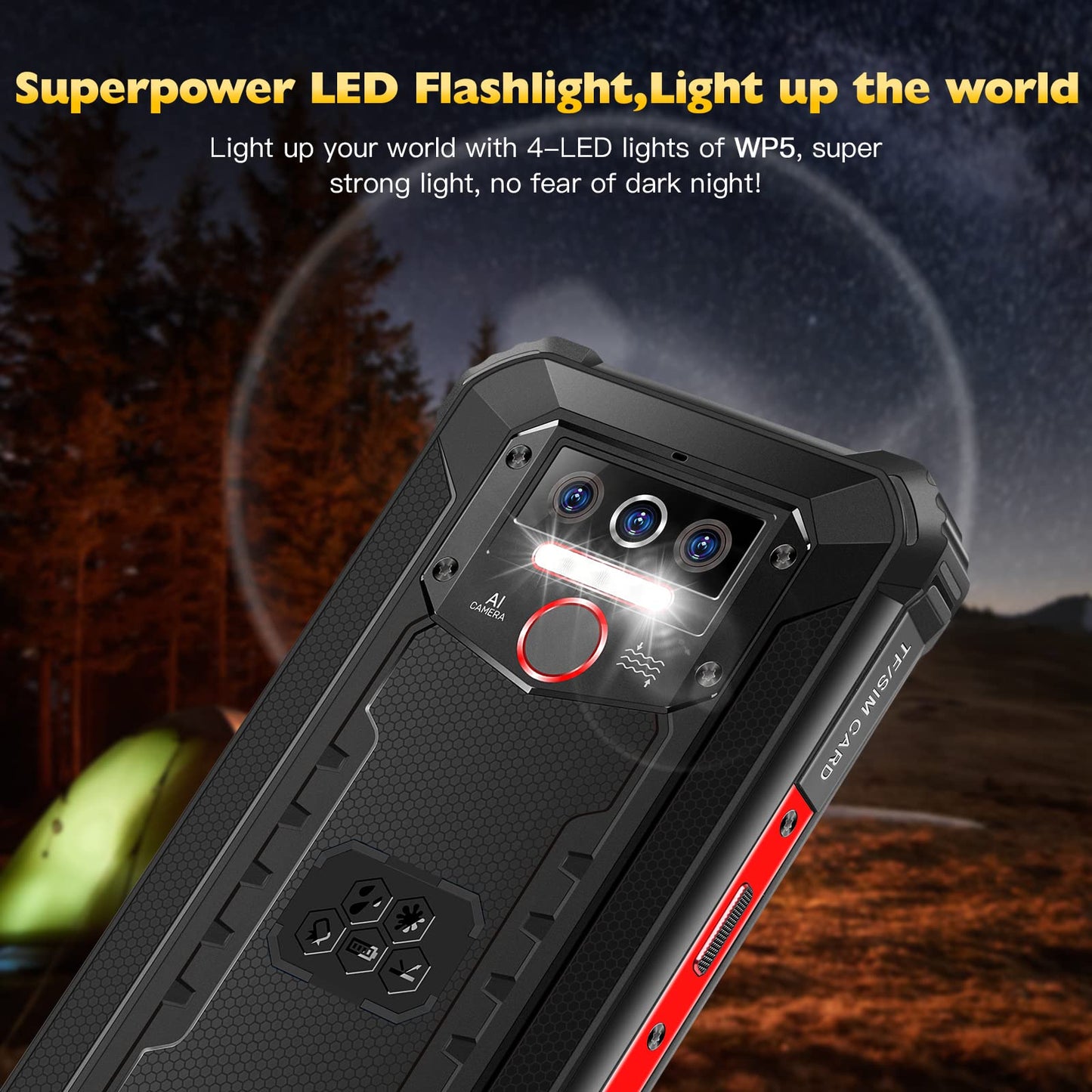 OUKITEL WP5 Outdoor Smartphone Unlocked, 8000mAh battery Outdoor Handy, 7GB 64GB, expandable to 1TB, Android 11, IP68 Waterproof, 4G Dual SIM, Global Version 5.5'' Triple Camera Face/Fingerprint ID
