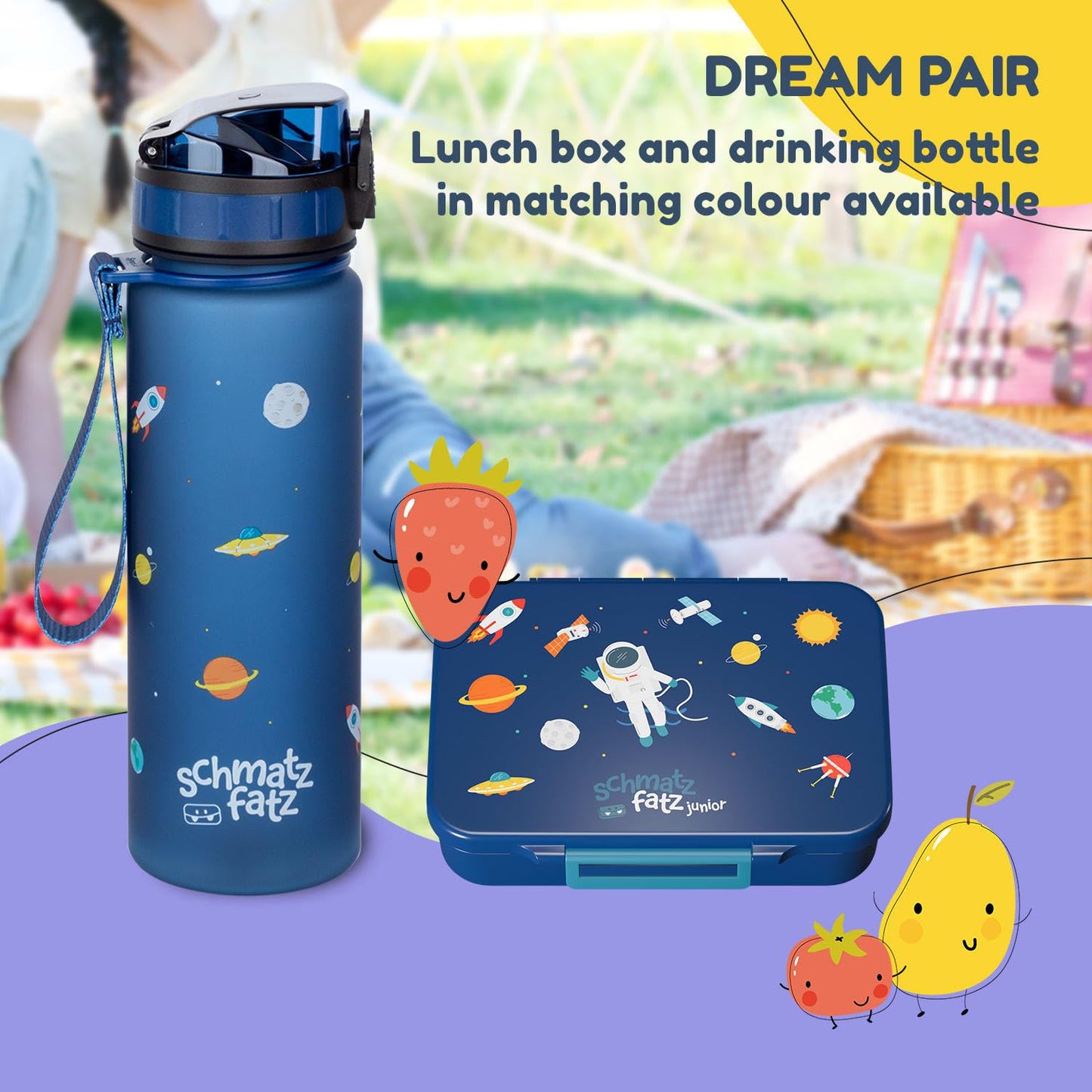 Smack snacks Bento box for kids - BPA-free, leak-proof, 4-6 compartments, modular, dishwasher safe, lunchbox for preschool, snack box, Navy Space, 20.8 x 4.5 x 15 cm.
