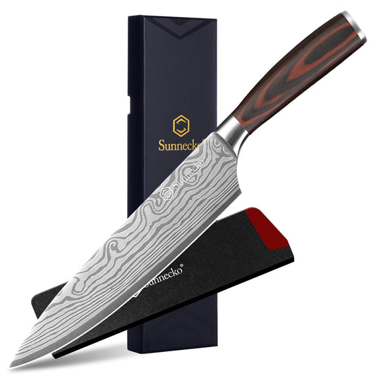 Sunnecko 20cm kitchen knife chef knife professional sharp stainless steel meat knife with Pakkawood handle multipurpose sharp blade with gift box