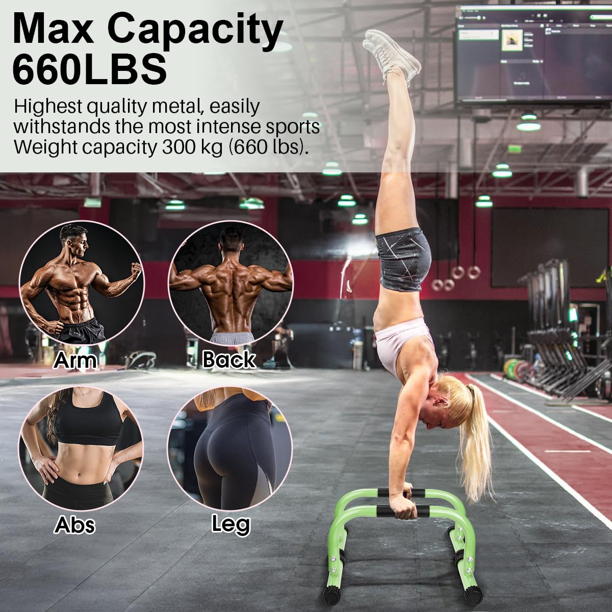 KingMile Parallettes, Handstand Bars, Large Push Up & Dip Bars, Non-Slip Push Up Handles, Calisthenics Equipment for Indoor & Outdoor, Suitable for Home Fitness & Push Ups (Green)