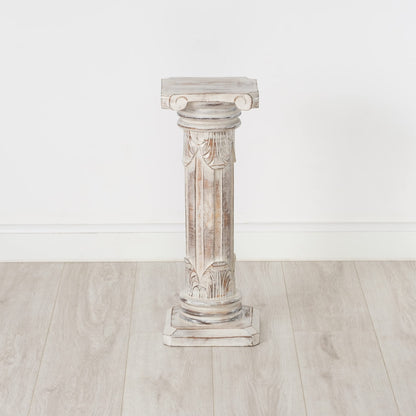 livasia noble flower column wood in antique look - 60cm - decorative column made of albizia wood, handmade, sustainable and unique from Bali, perfect for living room, hallway or garden (white)