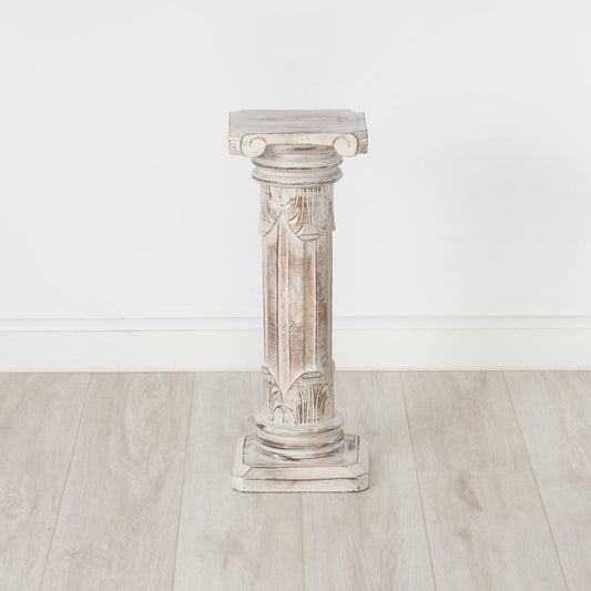 livasia noble flower column wood in antique look - 60cm - decorative column made of albizia wood, handmade, sustainable and unique from Bali, perfect for living room, hallway or garden (white)