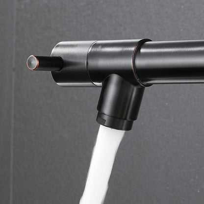 Kitchen faucet black, 360° rotatable sink faucet with pull-out spray, two spouts, spiral spring