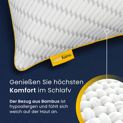 Cosi Home Shredded Memory Foam Pillow for Sleeping (2 pack), Adjustable Pillow with Bamboo Pillowcase & Cooling Effect, Hotel Pillow for Back, Stomach, and Side Sleepers - Machine Washable.