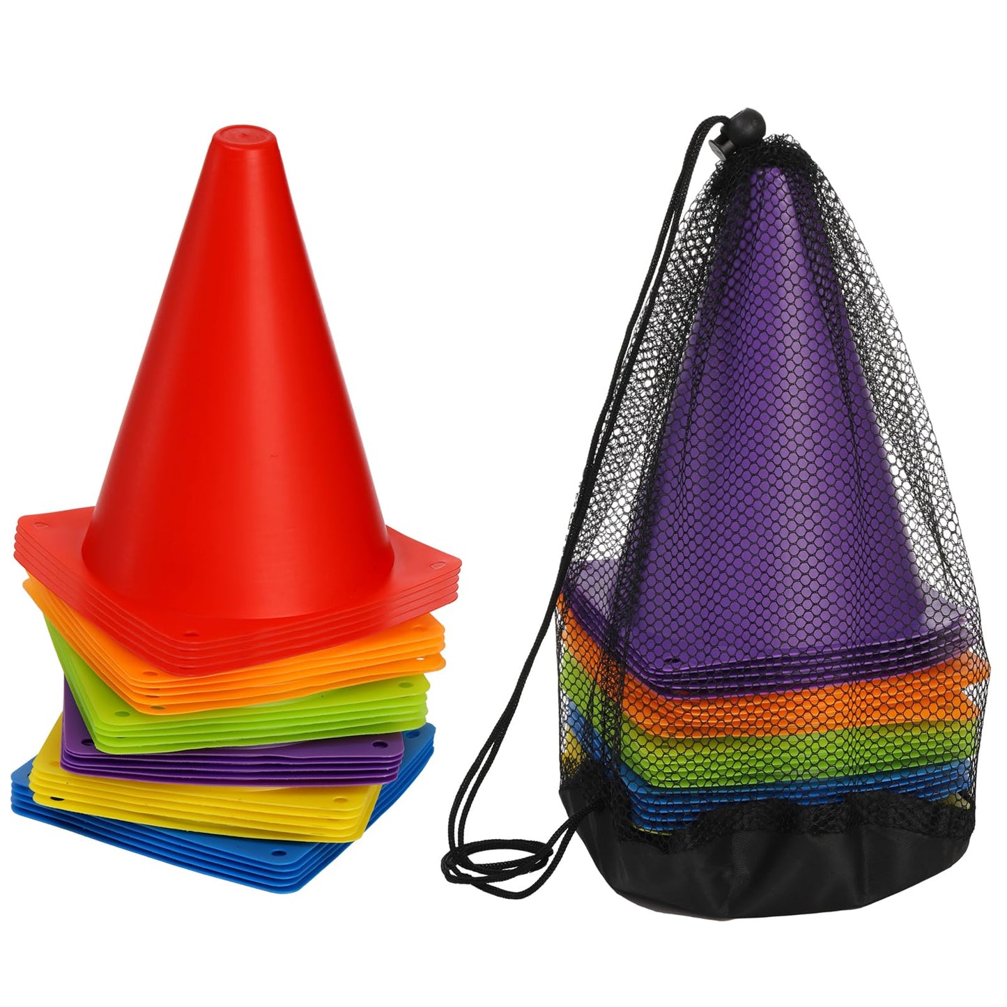 Tebery 30pcs Cones Set Durable Cones Soccer Training Aids Multifunctional Cones for Kids, Soccer, Sports, Equestrian & Dog Training