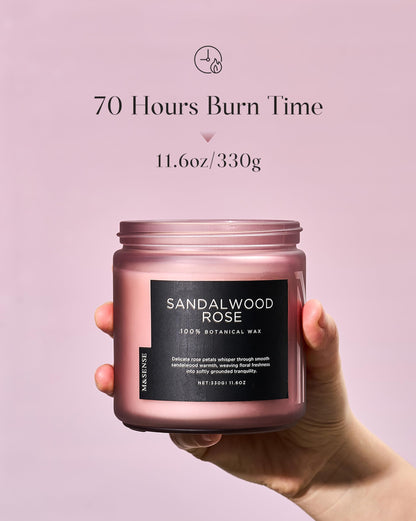M&SENSE Sandalwood Rose scented candle (330g, 70h) - 2-wick Intense wood scent - Natural soy wax candle - Long-lasting for home - Gift for men & women.