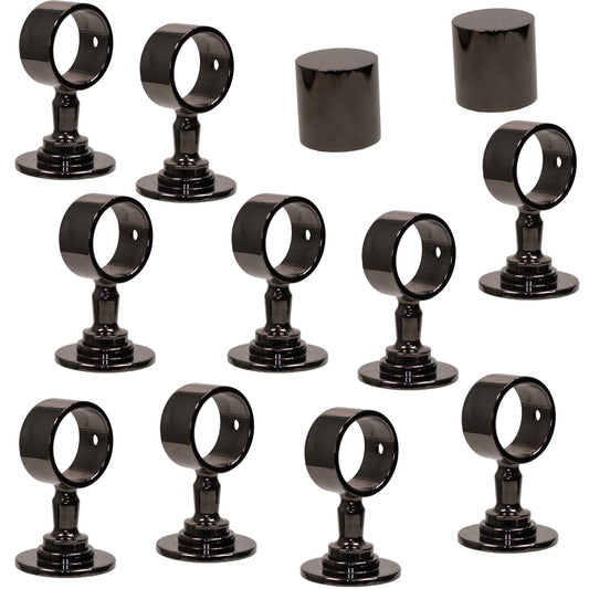 2 end caps and 10 rope holders "black chrome-plated" for 40mm handrail rope.