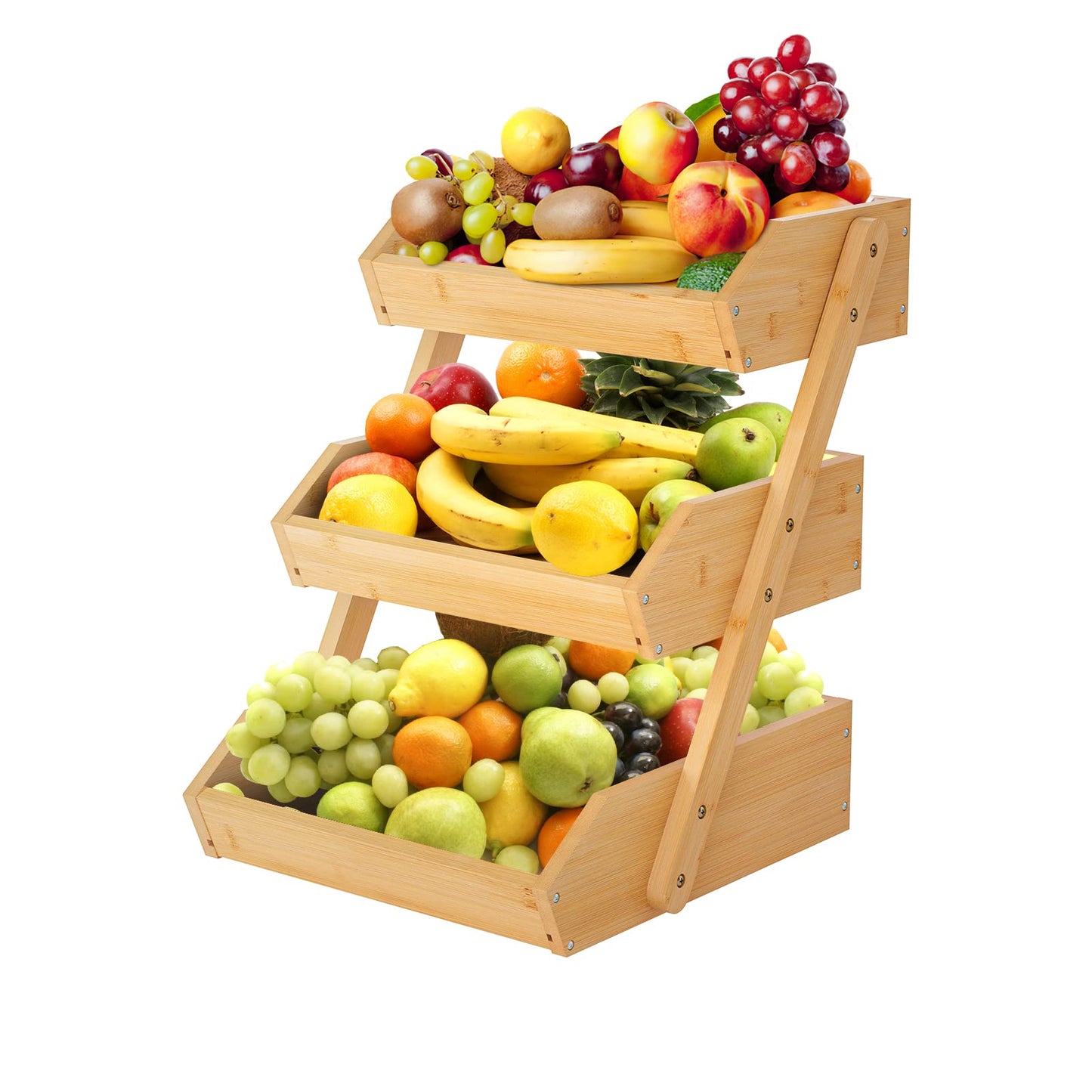 G.a HOMEFAVOR Bamboo Fruit Basket 3-Tier Detachable Fruit Stand Storage Holder for Vegetables Snacks Bread Kitchen, Natural Color