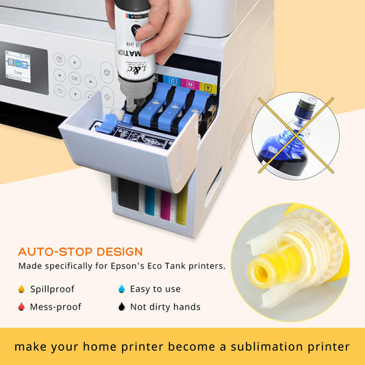Sublimation ink for Epson Ecotank ET-2810 ET-1810 ET-2830 ET-2815 ET-4810 ET-2820 ET-2810 ET-2850 ET-2840 Sublimation printers EcoTank printers Auto-fill