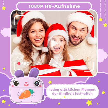 Children's camera instant camera, CAMCLID camera for children with 3 rolls of thermal paper & 32GB card, digital camera & video camera with 2.4" screen, instant camera gift for girls boys (purple)