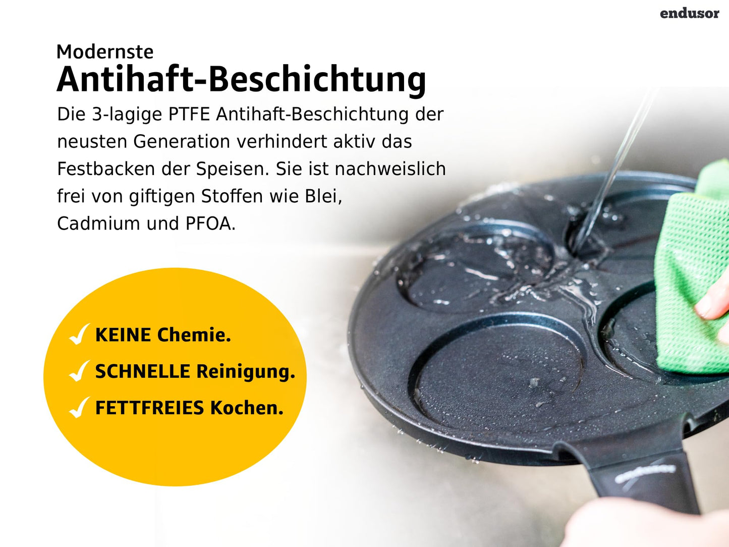 Enduser Pancake Pan Spiegeleipfanne - Ø26cm with [PowerShield] coating | Induction Ceran Gas Electric | 4x Form Maker egg pan, fried egg Liwanzen Poffertjes Blinis