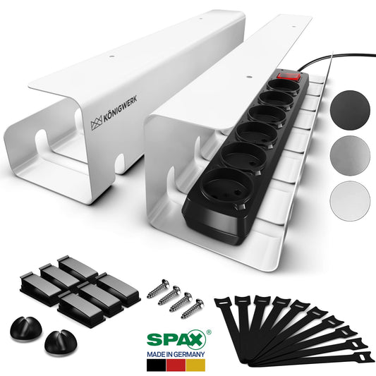 Kingwork cable channel desk for cable management - Includes accessories - Table cable management through cable duct - Cable organizer desk, White
