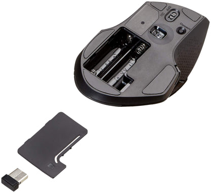 Amazon Basics Ergonomic Wireless Mouse with Fast-Scrolling, Standard Size, Black.