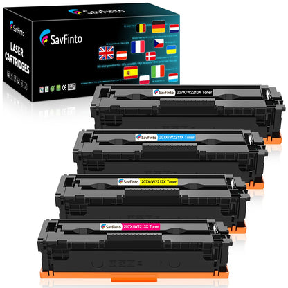 SavFinto 207X Toner Multipack (No Chip) Compatible for HP 207X 207A for HP Color Laserjet Pro MFP M283fdw M283fdn M282nw M255dw M255nw (1 Black, 1 Cyan, 1 Magenta, 1 Yellow)